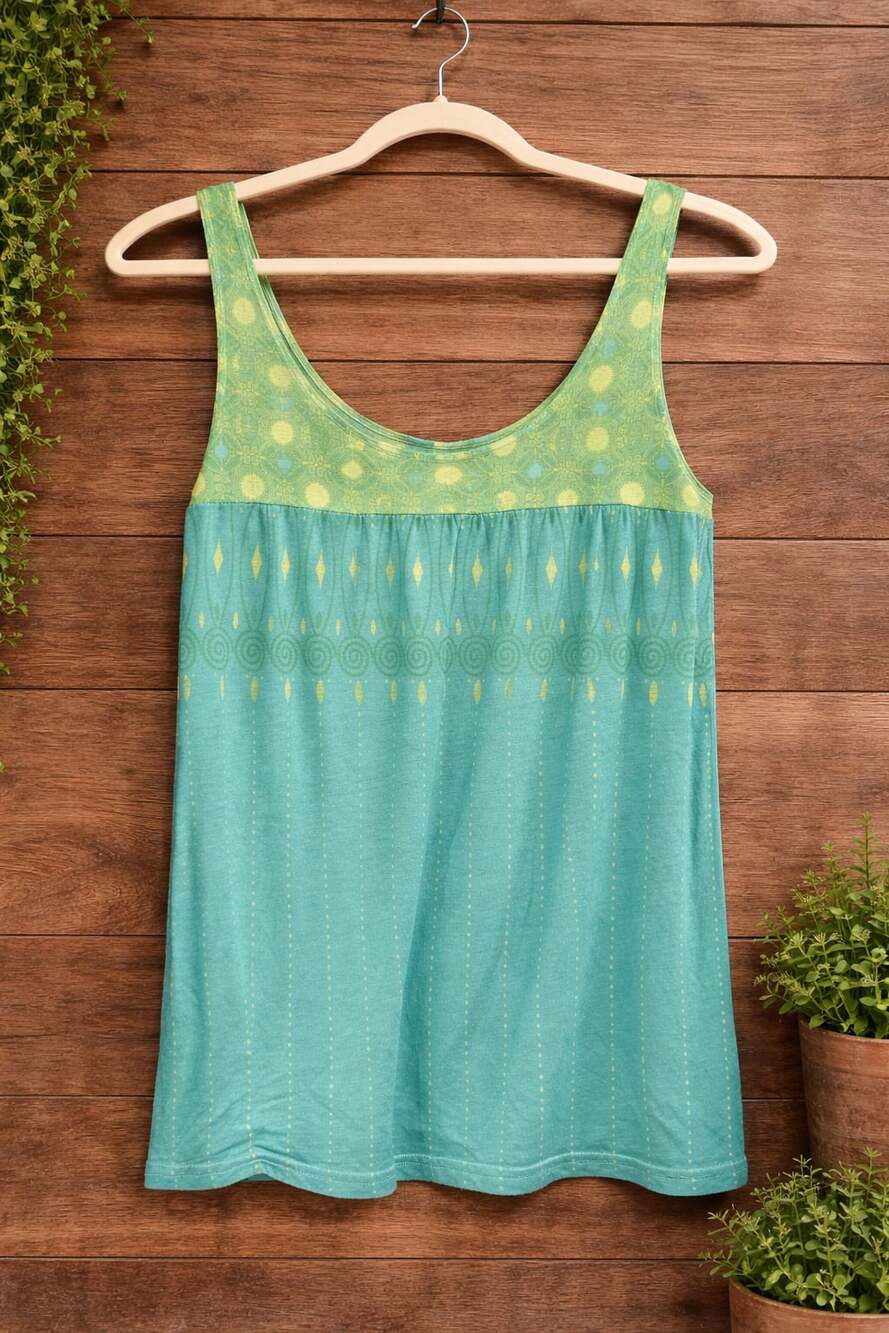 Sparkle & Fade Green and Teal Geometric Print Empire Waist Tank Top Size S